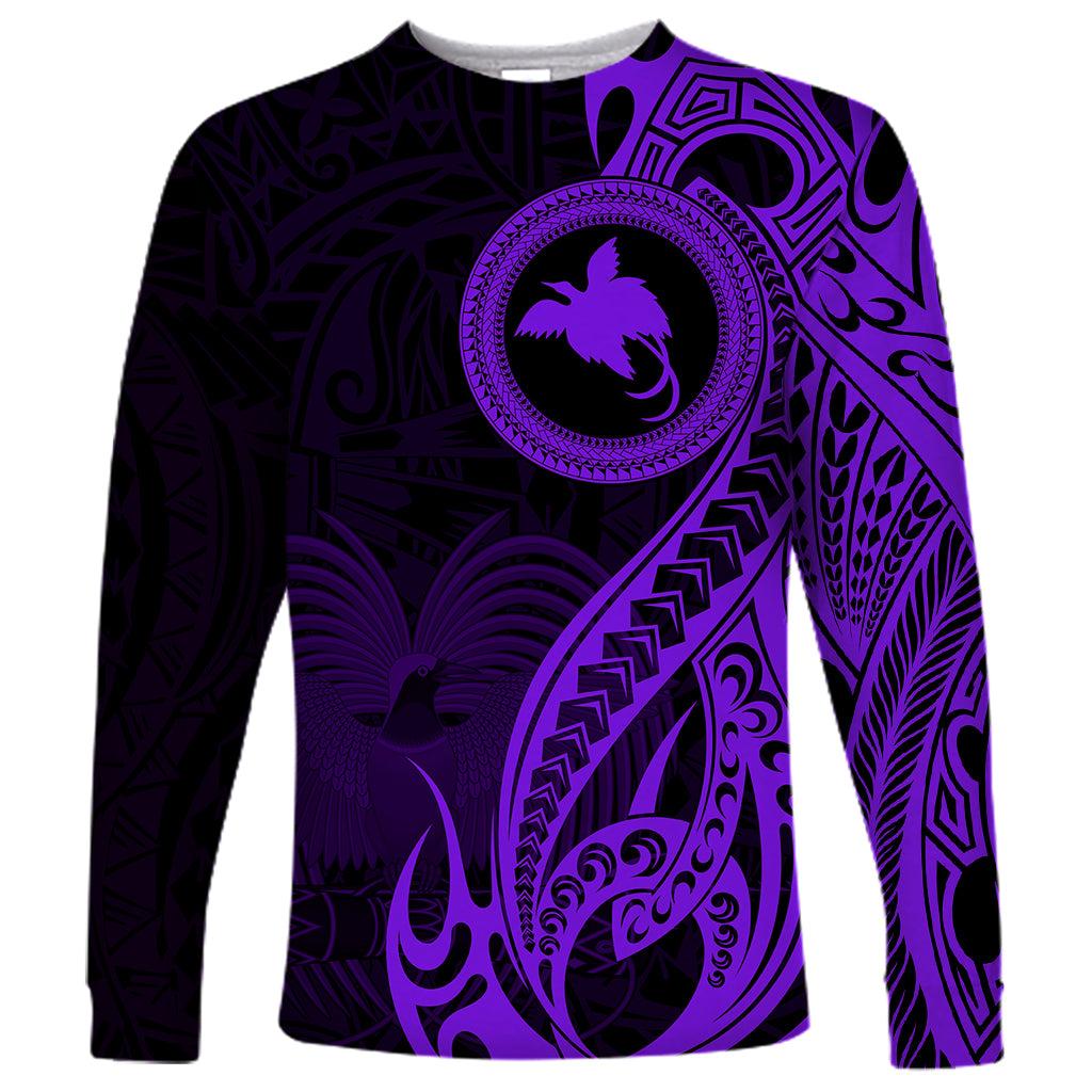 Papua New Guinea Island Long Sleeve Shirt Bird of Paradise with Purple Polynesian Tribal LT9 Unisex Purple - Polynesian Pride