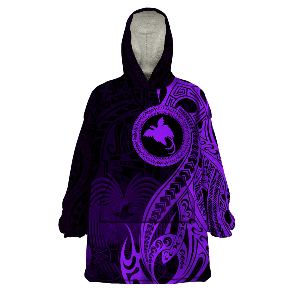 Papua New Guinea Island Wearable Blanket Hoodie Bird of Paradise with Purple Polynesian Tribal LT9 One Size Purple - Polynesian Pride