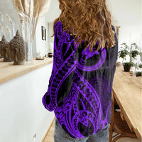 Papua New Guinea Island Women Casual Shirt Bird of Paradise with Purple Polynesian Tribal LT9 - Polynesian Pride