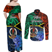 Tafea Day Couples Matching Off Shoulder Maxi Dress and Long Sleeve Button Shirts Vanuatu Sand Drawing With Polynesian Pattern LT9 - Polynesian Pride