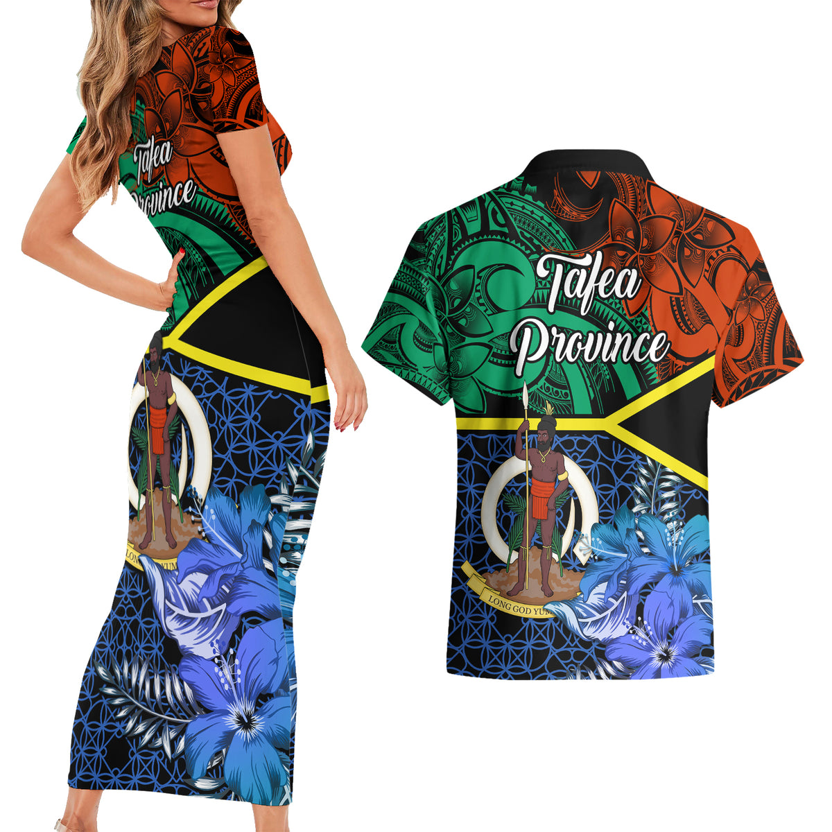 Tafea Day Couples Matching Short Sleeve Bodycon Dress and Hawaiian Shirt Vanuatu Sand Drawing With Polynesian Pattern LT9 - Polynesian Pride