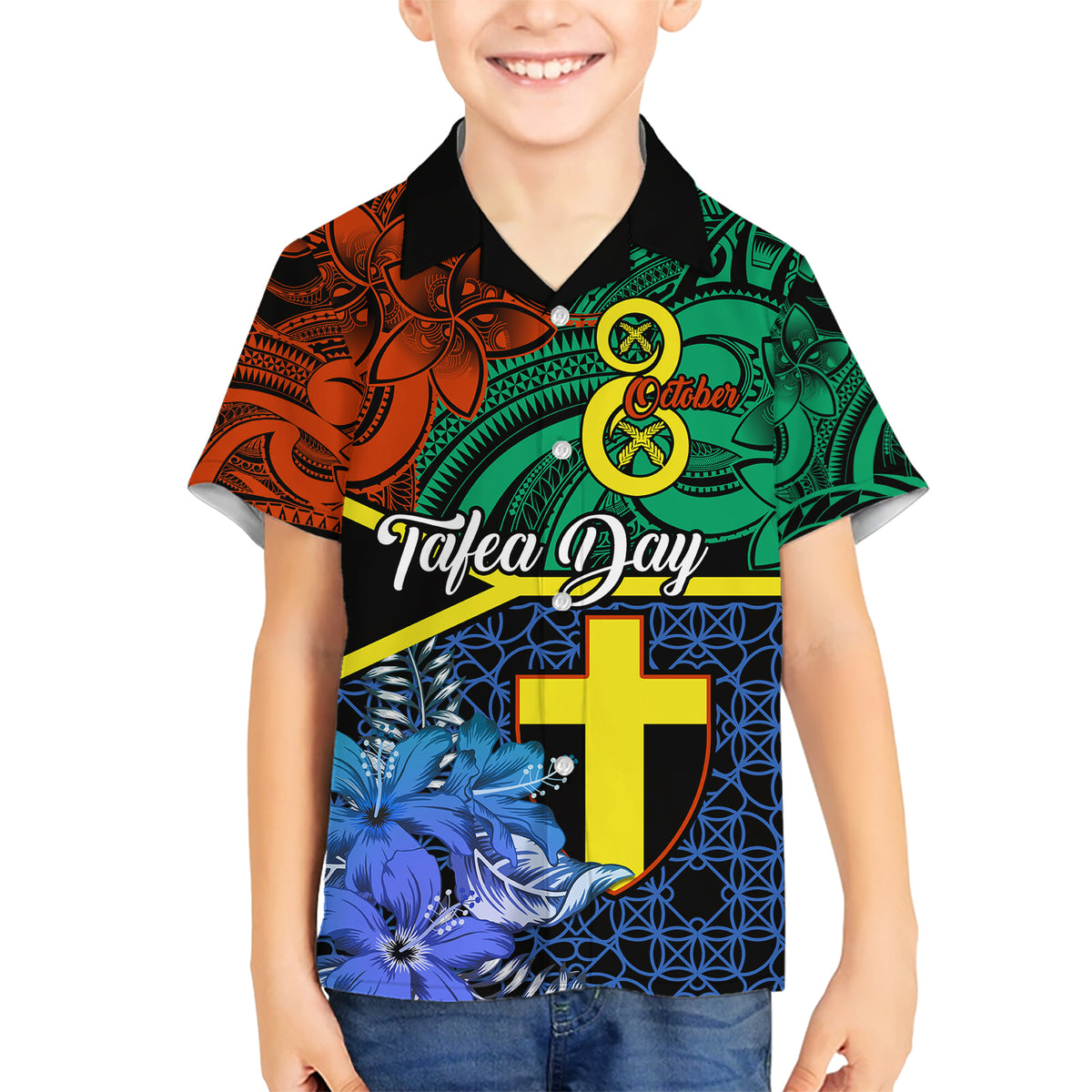 Tafea Day Family Matching Short Sleeve Bodycon Dress and Hawaiian Shirt Vanuatu Sand Drawing With Polynesian Pattern LT9 Son's Shirt Blue - Polynesian Pride