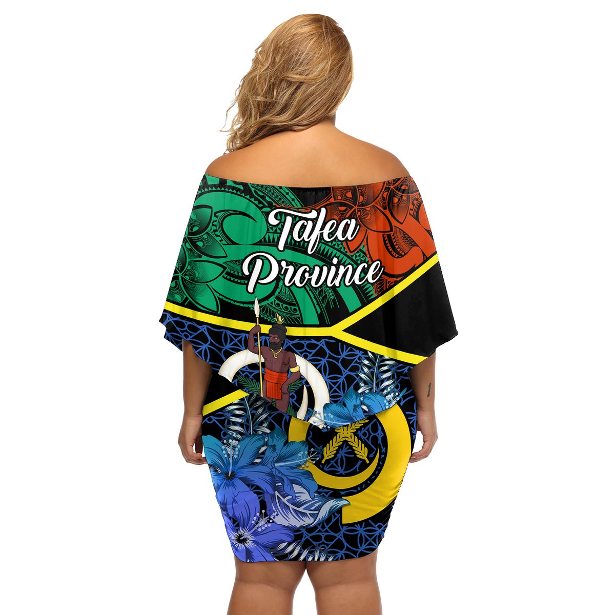 Tafea Day Off Shoulder Short Dress Vanuatu Sand Drawing With Polynesian Pattern LT9 - Polynesian Pride