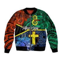 Tafea Day Sleeve Zip Bomber Jacket Vanuatu Sand Drawing With Polynesian Pattern LT9 Unisex Blue - Polynesian Pride