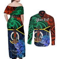 Personalised Tafea Day Couples Matching Off Shoulder Maxi Dress and Long Sleeve Button Shirts Vanuatu Sand Drawing With Polynesian Pattern LT9 - Polynesian Pride