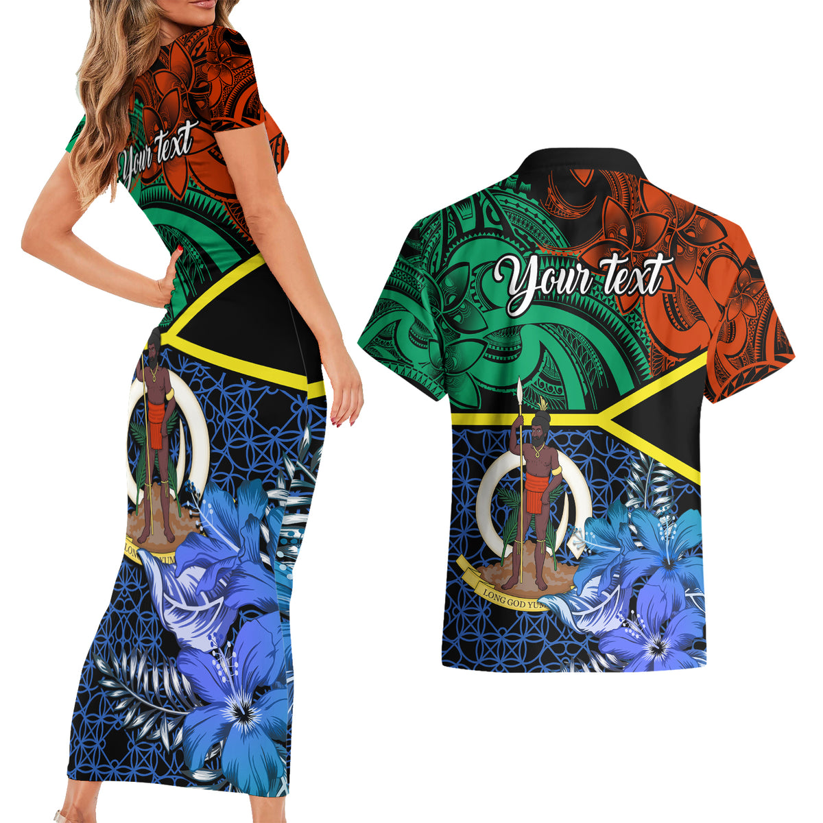 Personalised Tafea Day Couples Matching Short Sleeve Bodycon Dress and Hawaiian Shirt Vanuatu Sand Drawing With Polynesian Pattern LT9 - Polynesian Pride