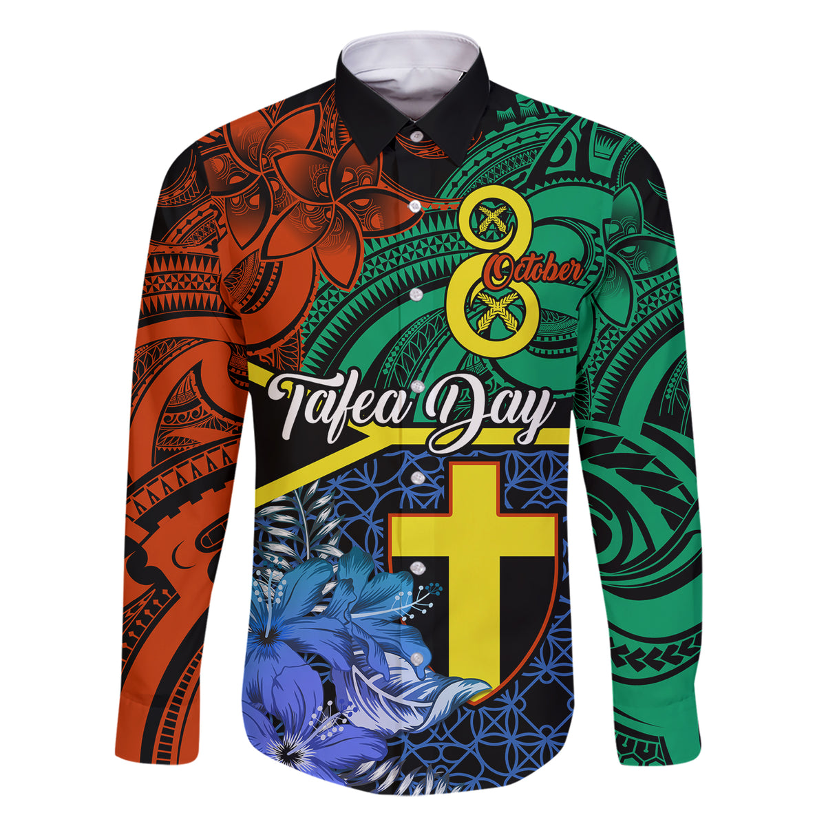 Personalised Tafea Day Family Matching Short Sleeve Bodycon Dress and Hawaiian Shirt Vanuatu Sand Drawing With Polynesian Pattern LT9 Dad's Shirt - Long Sleeve Blue - Polynesian Pride