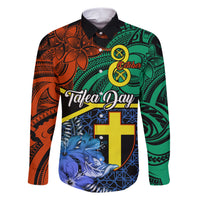 Personalised Tafea Day Family Matching Short Sleeve Bodycon Dress and Hawaiian Shirt Vanuatu Sand Drawing With Polynesian Pattern LT9 Dad's Shirt - Long Sleeve Blue - Polynesian Pride