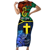 Personalised Tafea Day Family Matching Short Sleeve Bodycon Dress and Hawaiian Shirt Vanuatu Sand Drawing With Polynesian Pattern LT9 Mom's Dress Blue - Polynesian Pride