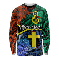 Personalised Tafea Day Long Sleeve Shirt Vanuatu Sand Drawing With Polynesian Pattern LT9 Unisex Blue - Polynesian Pride