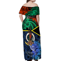 Personalised Tafea Day Off Shoulder Maxi Dress Vanuatu Sand Drawing With Polynesian Pattern LT9 - Polynesian Pride