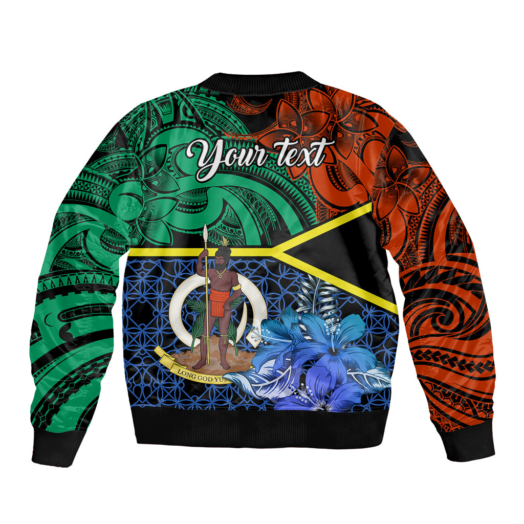 Personalised Tafea Day Sleeve Zip Bomber Jacket Vanuatu Sand Drawing With Polynesian Pattern LT9 - Polynesian Pride