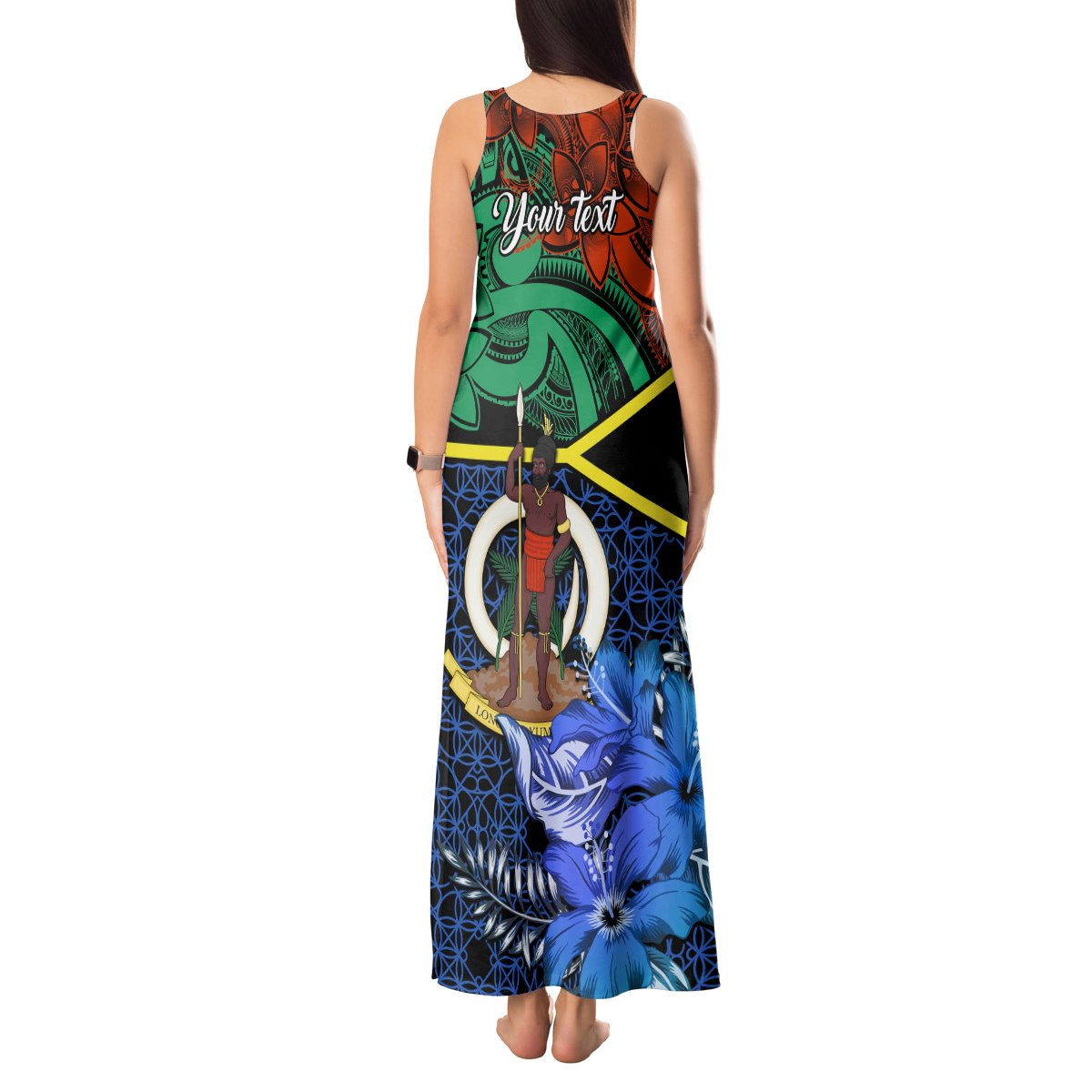 Personalised Tafea Day Tank Maxi Dress Vanuatu Sand Drawing With Polynesian Pattern LT9 - Polynesian Pride