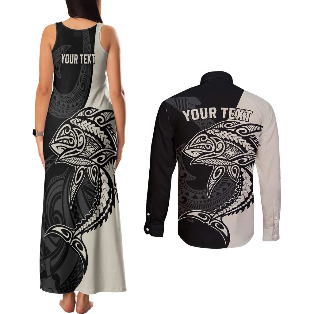 personalised-polynesia-fishing-couples-matching-tank-maxi-dress-and-long-sleeve-button-shirts-with-maori-hei-matau-fish-hook-gold-art