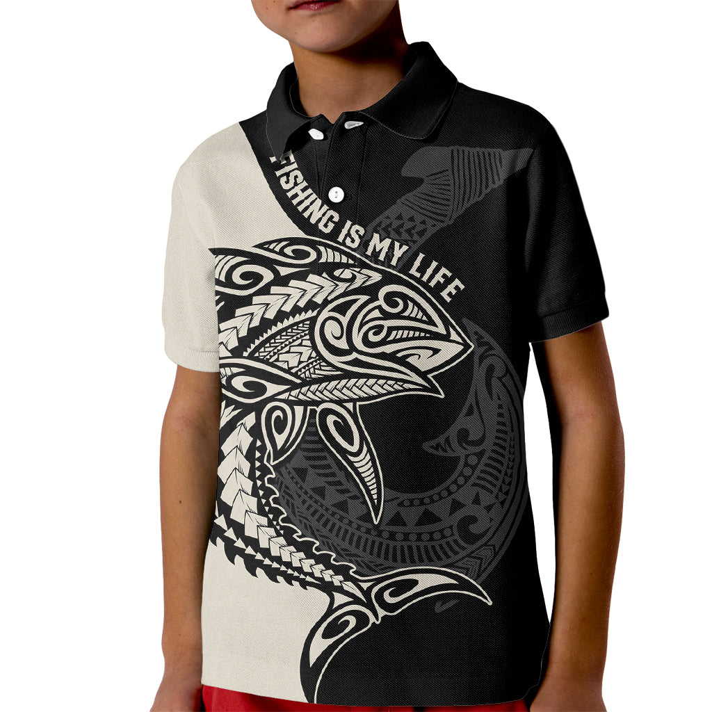 Personalised Polynesia Fishing Kid Polo Shirt With Maori Hei Matau Fish Hook Gold Art LT9 Kid Gold - Polynesian Pride