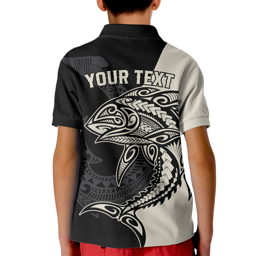Personalised Polynesia Fishing Kid Polo Shirt With Maori Hei Matau Fish Hook Gold Art LT9 - Polynesian Pride