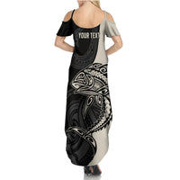 Personalised Polynesia Fishing Summer Maxi Dress With Maori Hei Matau Fish Hook Gold Art LT9 - Polynesian Pride