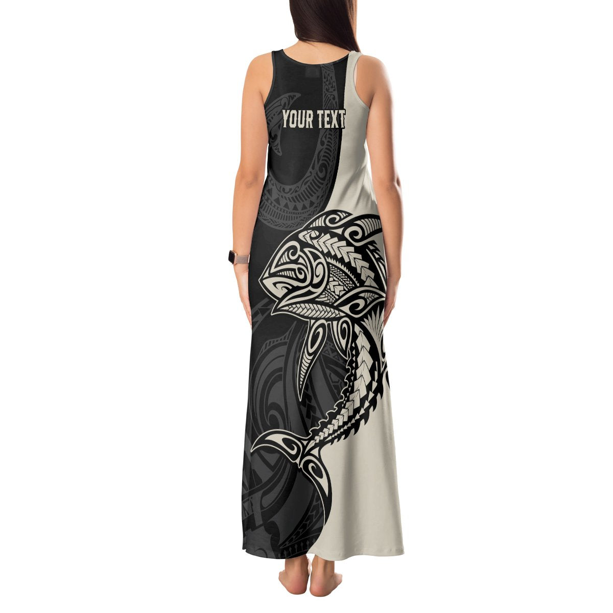Personalised Polynesia Fishing Tank Maxi Dress With Maori Hei Matau Fish Hook Gold Art LT9 - Polynesian Pride