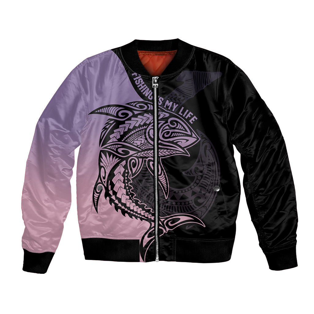 Personalised Polynesia Fishing Bomber Jacket With Maori Hei Matau Fish Hook Pastel Art LT9 Unisex Pastel - Polynesian Pride