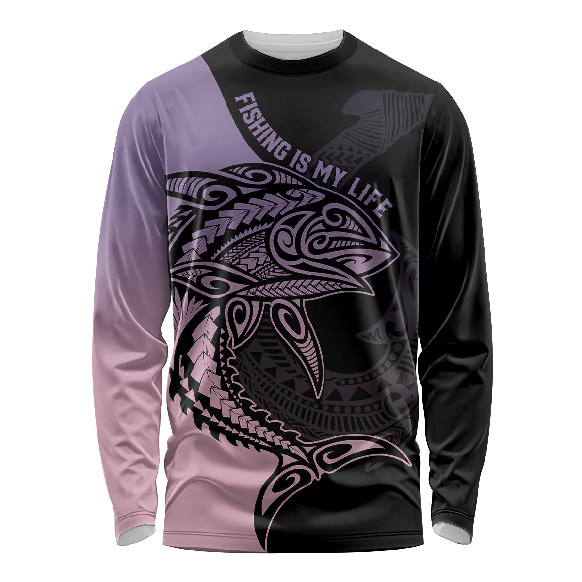 Personalised Polynesia Fishing Long Sleeve Shirt With Maori Hei Matau Fish Hook Pastel Art LT9 Unisex Pastel - Polynesian Pride