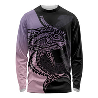Personalised Polynesia Fishing Long Sleeve Shirt With Maori Hei Matau Fish Hook Pastel Art LT9 Unisex Pastel - Polynesian Pride