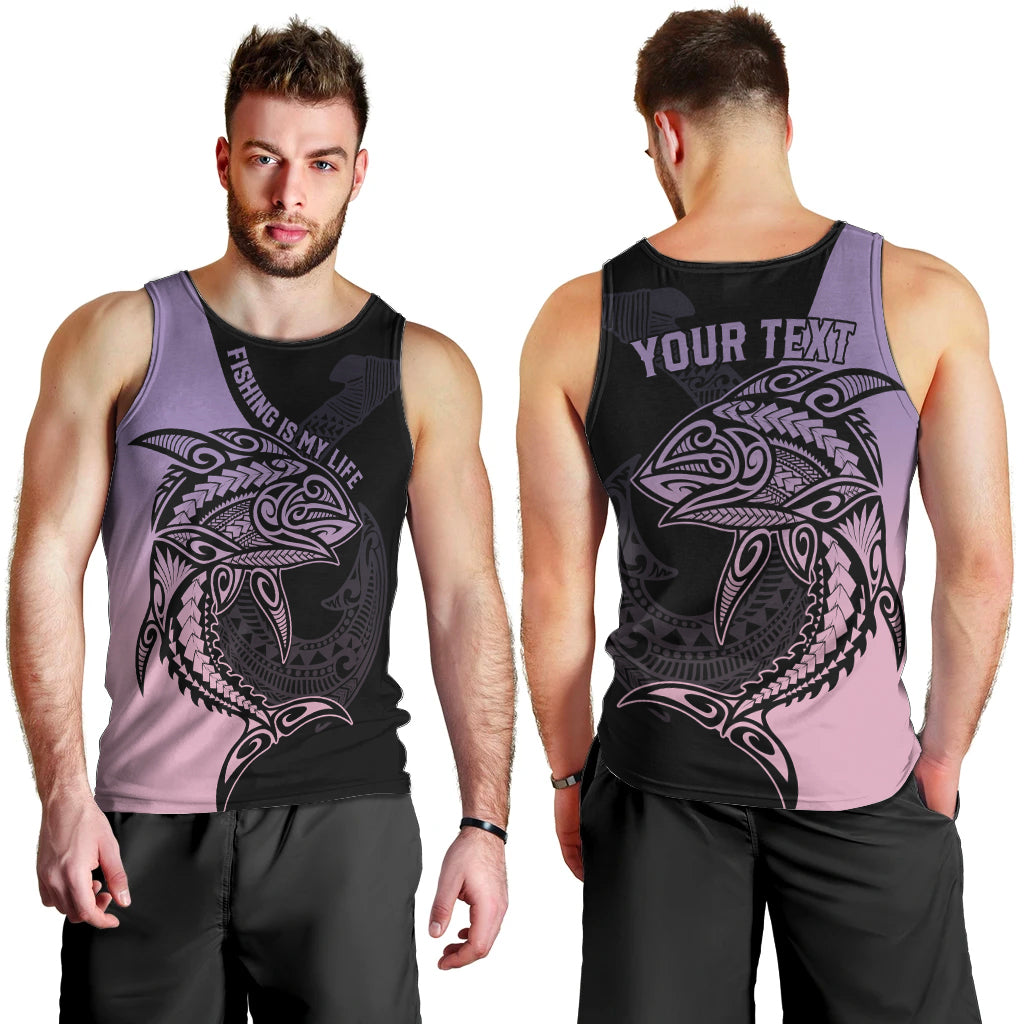 Personalised Polynesia Fishing Men Tank Top With Maori Hei Matau Fish Hook Pastel Art LT9 - Polynesian Pride