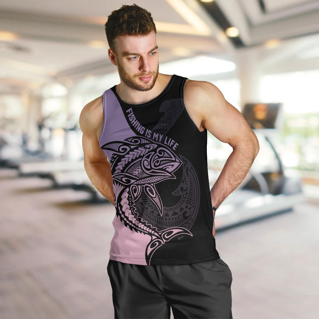 Personalised Polynesia Fishing Men Tank Top With Maori Hei Matau Fish Hook Pastel Art LT9 - Polynesian Pride