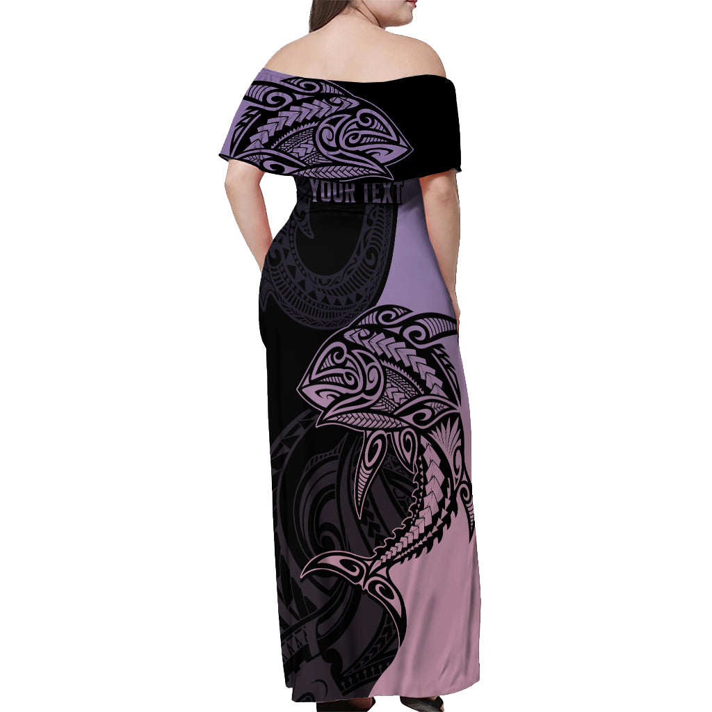 Personalised Polynesia Fishing Off Shoulder Maxi Dress With Maori Hei Matau Fish Hook Pastel Art LT9 - Polynesian Pride