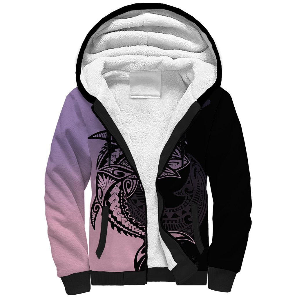 Personalised Polynesia Fishing Sherpa Hoodie With Maori Hei Matau Fish Hook Pastel Art LT9 Unisex Pastel - Polynesian Pride