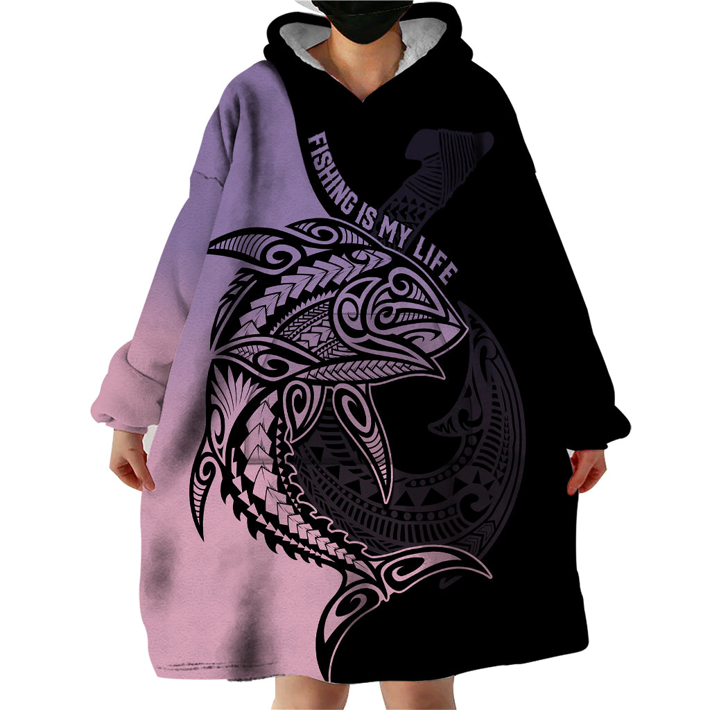 Personalised Polynesia Fishing Wearable Blanket Hoodie With Maori Hei Matau Fish Hook Pastel Art LT9 - Polynesian Pride