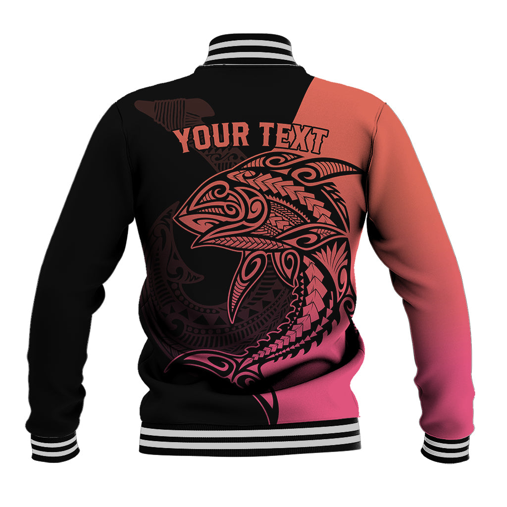 Personalised Polynesia Fishing Baseball Jacket With Maori Hei Matau Fish Hook Pink Art LT9 - Polynesian Pride