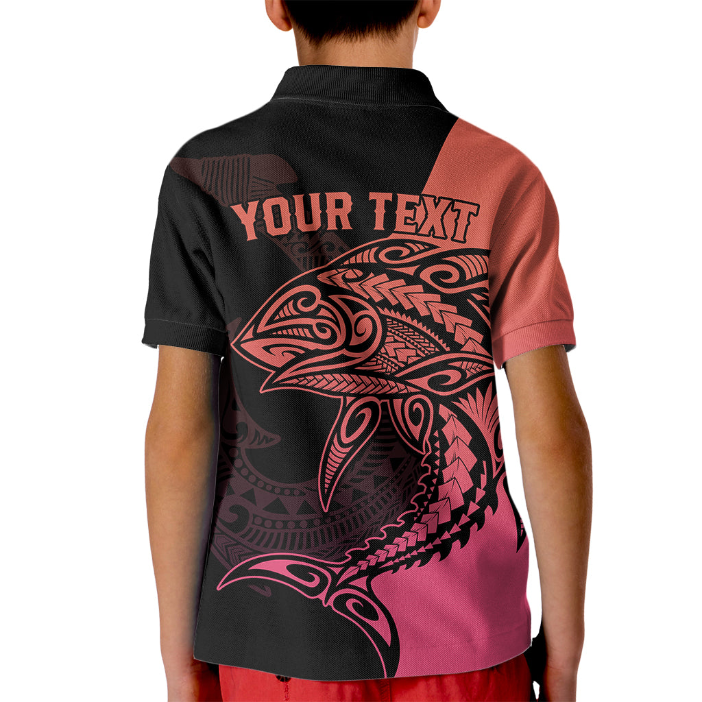 Personalised Polynesia Fishing Kid Polo Shirt With Maori Hei Matau Fish Hook Pink Art LT9 - Polynesian Pride