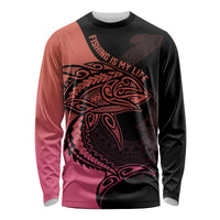 Personalised Polynesia Fishing Long Sleeve Shirt With Maori Hei Matau Fish Hook Pink Art LT9 Unisex Pink - Polynesian Pride