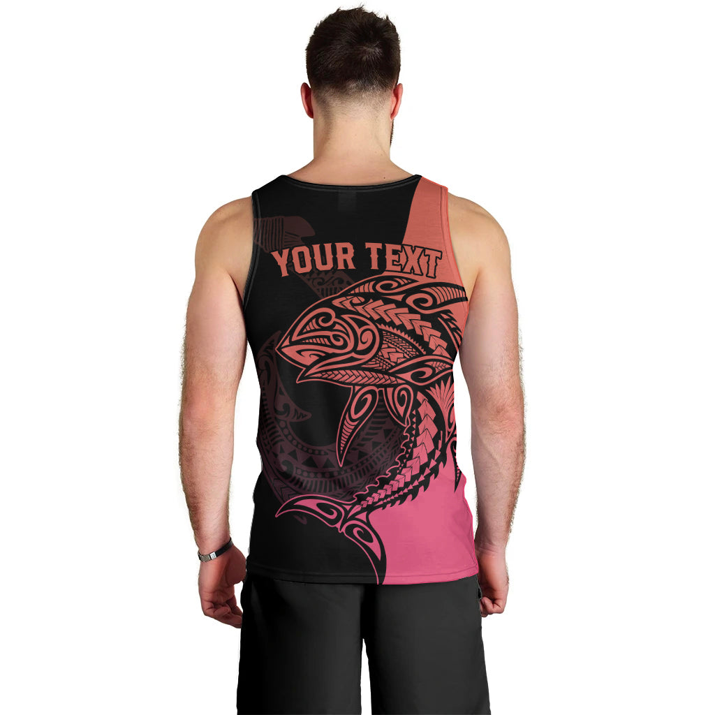 Personalised Polynesia Fishing Men Tank Top With Maori Hei Matau Fish Hook Pink Art LT9 - Polynesian Pride