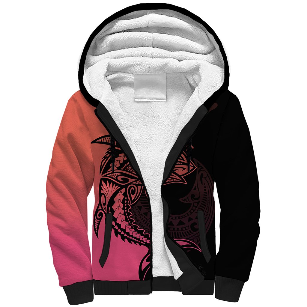 Personalised Polynesia Fishing Sherpa Hoodie With Maori Hei Matau Fish Hook Pink Art LT9 Unisex Pink - Polynesian Pride