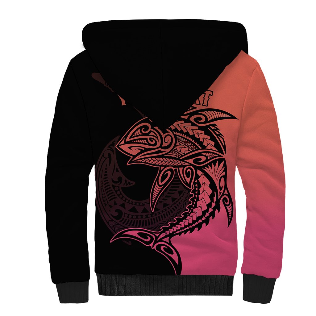Personalised Polynesia Fishing Sherpa Hoodie With Maori Hei Matau Fish Hook Pink Art LT9 - Polynesian Pride