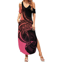 Personalised Polynesia Fishing Summer Maxi Dress With Maori Hei Matau Fish Hook Pink Art LT9 Women Pink - Polynesian Pride