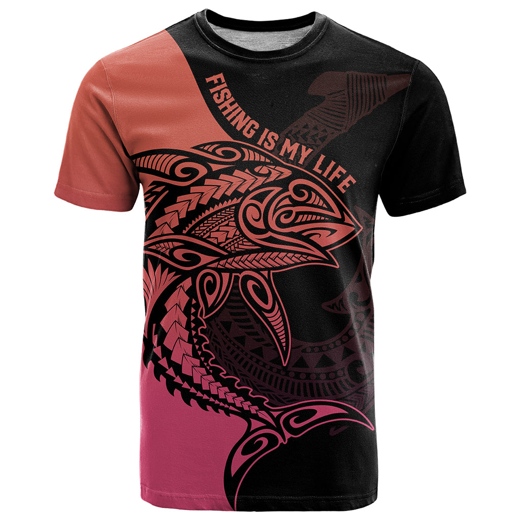 Personalised Polynesia Fishing T Shirt With Maori Hei Matau Fish Hook Pink Art LT9 Pink - Polynesian Pride