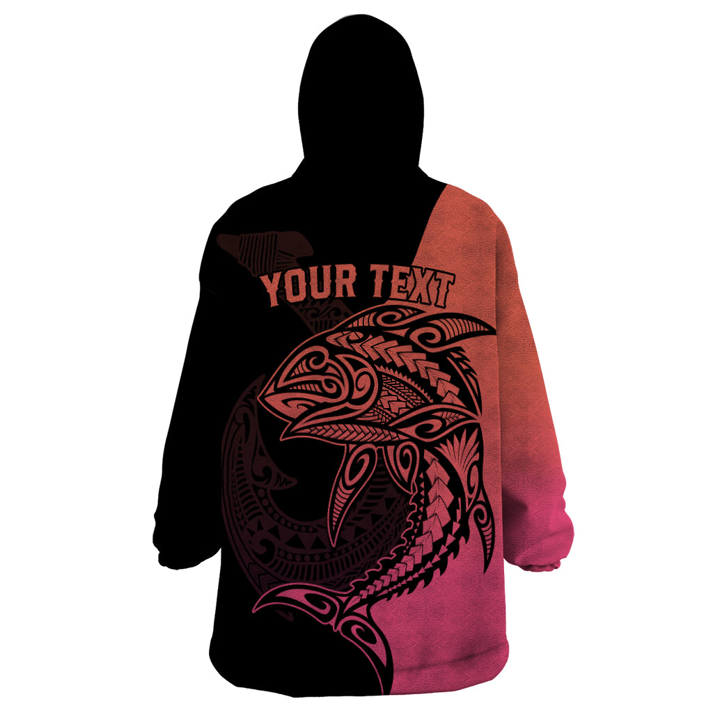 Personalised Polynesia Fishing Wearable Blanket Hoodie With Maori Hei Matau Fish Hook Pink Art LT9 - Polynesian Pride