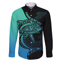 personalised-polynesia-fishing-family-matching-off-shoulder-long-sleeve-dress-and-hawaiian-shirt-with-maori-hei-matau-fish-hook-turquoise-art