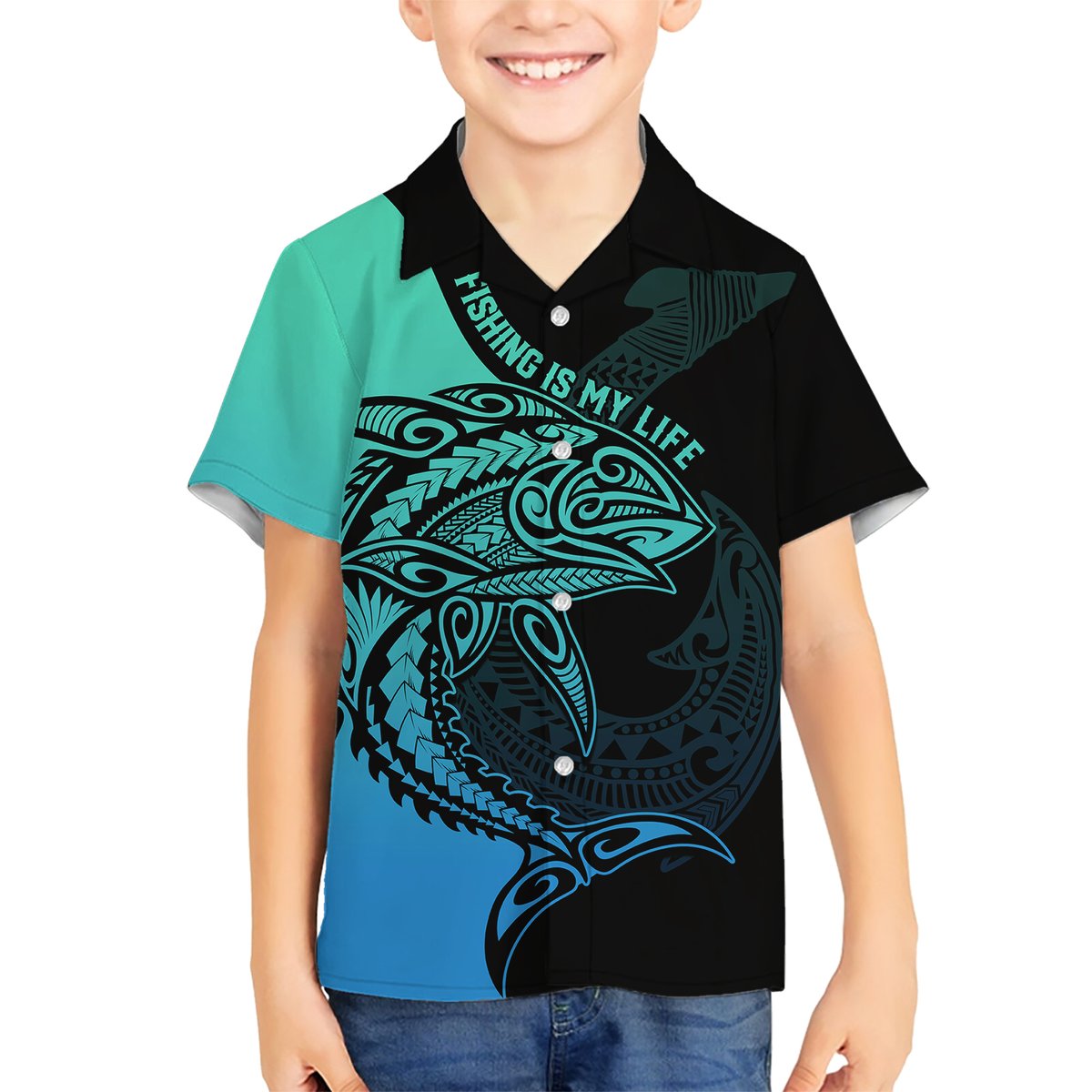 Personalised Polynesia Fishing Hawaiian Shirt With Maori Hei Matau Fish Hook Turquoise Art LT9 - Polynesian Pride