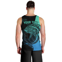 Personalised Polynesia Fishing Men Tank Top With Maori Hei Matau Fish Hook Turquoise Art LT9 - Polynesian Pride
