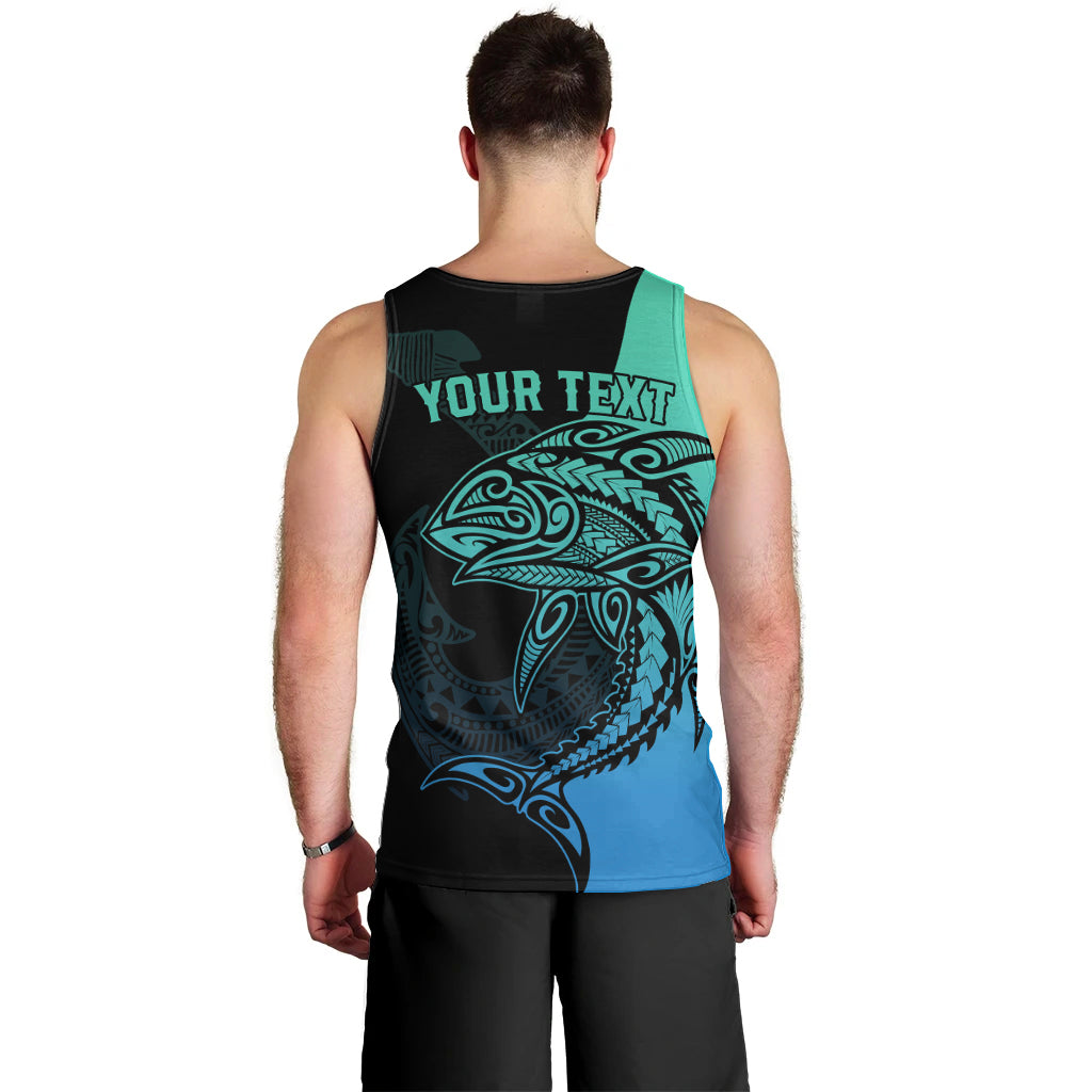 Personalised Polynesia Fishing Men Tank Top With Maori Hei Matau Fish Hook Turquoise Art LT9 - Polynesian Pride