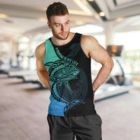 Personalised Polynesia Fishing Men Tank Top With Maori Hei Matau Fish Hook Turquoise Art LT9 - Polynesian Pride