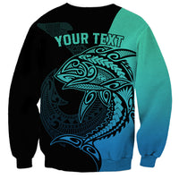 Personalised Polynesia Fishing Sweatshirt With Maori Hei Matau Fish Hook Turquoise Art LT9 - Polynesian Pride