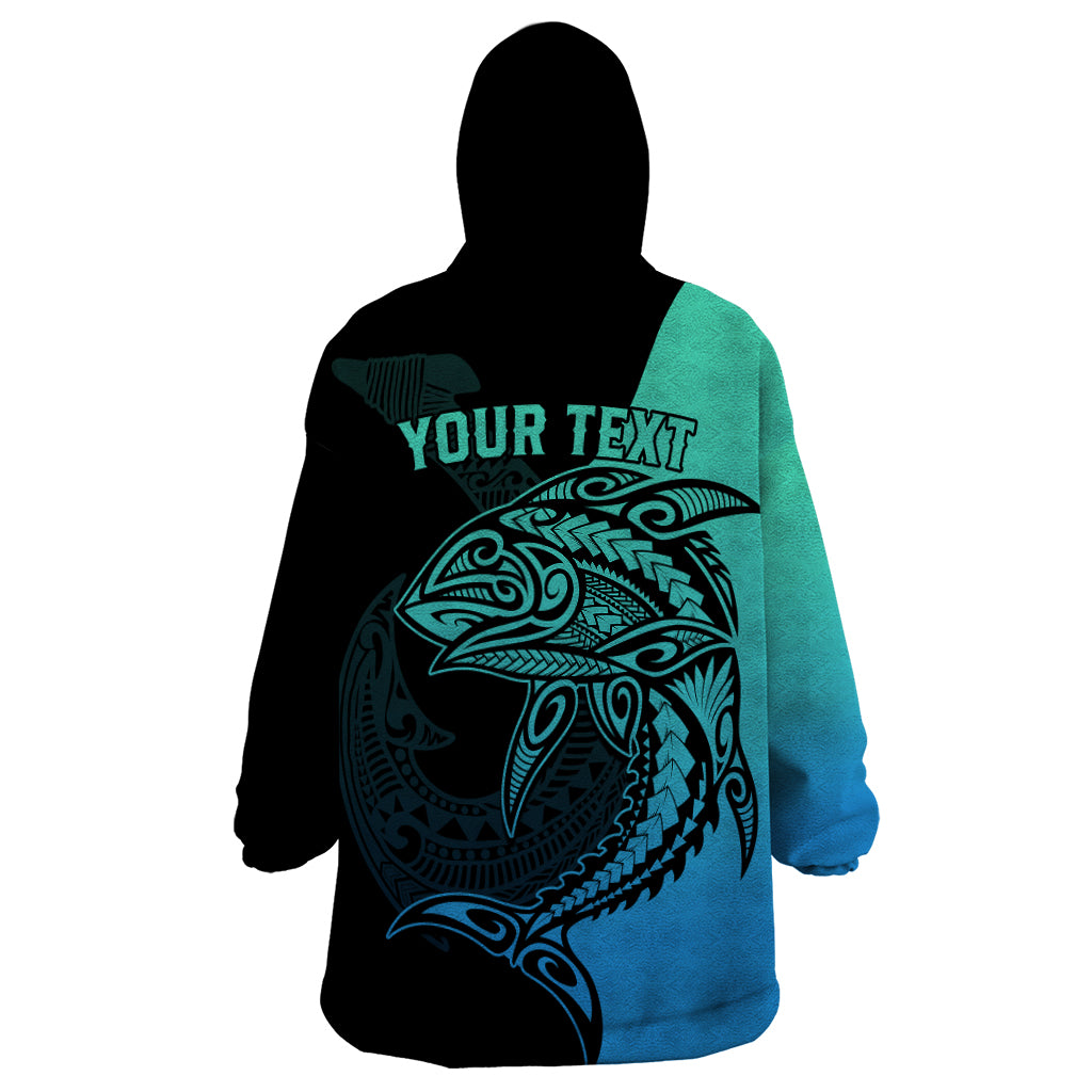 Personalised Polynesia Fishing Wearable Blanket Hoodie With Maori Hei Matau Fish Hook Turquoise Art LT9 - Polynesian Pride