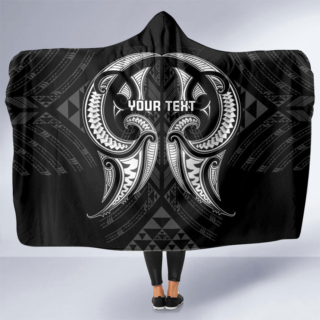 Maori Rugby Custom Ngaru Mangopare Hooded Blanket Black Whetu Niho Taniwha Motif LT9 One Size Black - Polynesian Pride