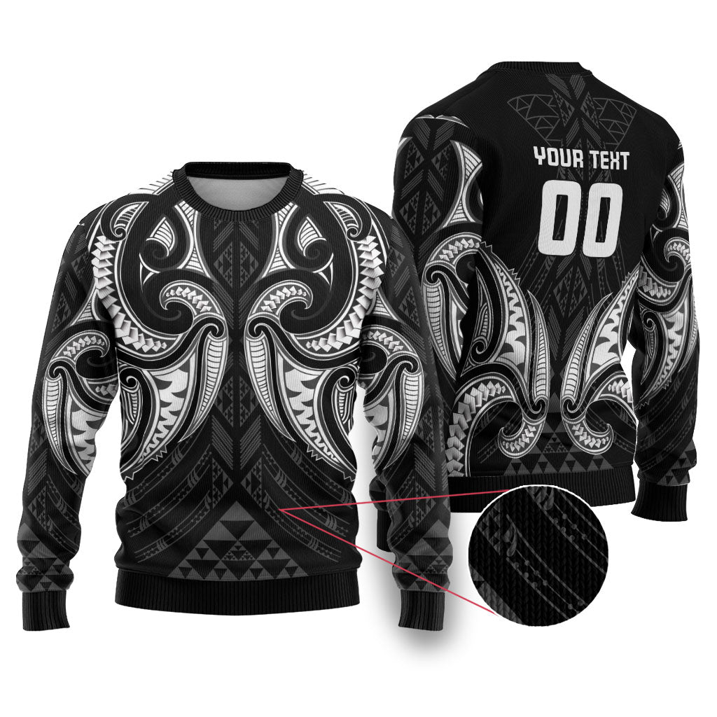 Maori Rugby Custom Ngaru Mangopare Ugly Christmas Sweater Black Whetu Niho Taniwha Motif