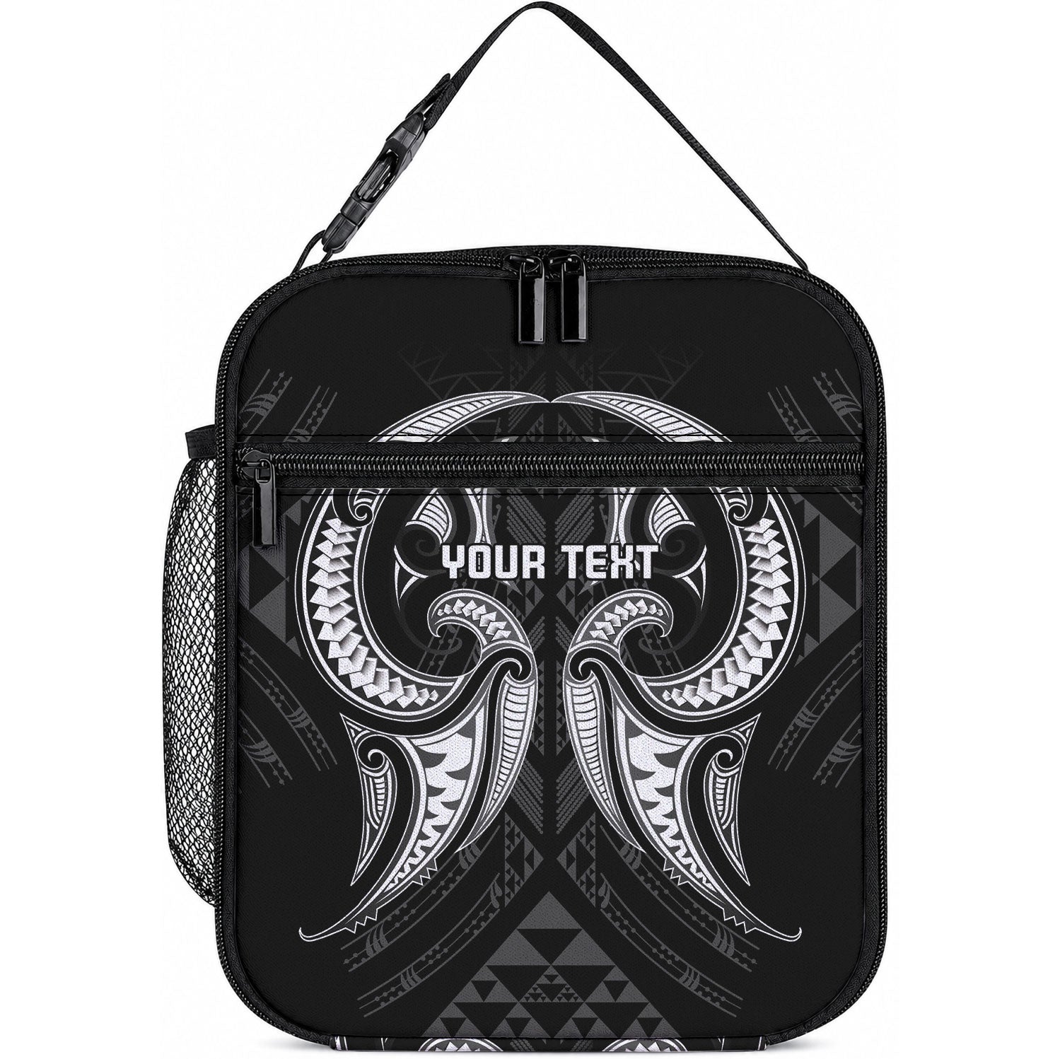 Maori Rugby Custom Ngaru Mangopare Lunch Bag Black Whetu Niho Taniwha Motif