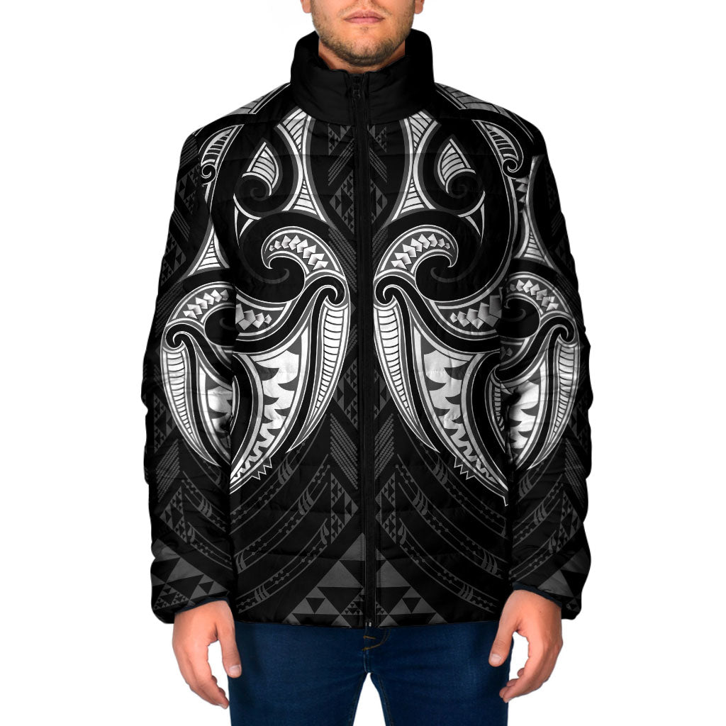 Maori Rugby Custom Ngaru Mangopare Padded Jacket Black Whetu Niho Taniwha Motif LT9 Men Black - Polynesian Pride
